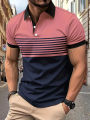 Striped Men's Casual Color Block Short Sleeve Lapel Polo Shirt For Summer Golf Shirt EUROPEAN Measurement.