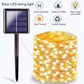 LED Outdoor Solar Lamp String Lights remote control 100/200 LEDs Fairy Holiday Christmas Party Garland Solar Garden Waterproof--Warm White--7m 50 led. 
