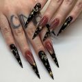 24pcs y2k Long Pointed False Nails Cool Girl Style Silver Flame Pattern Press on Nails Detchable Full Cover Nail Patches. 