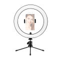 10inch LED Ring Light Photography Fill-in Lamp 3 Lighting Modes Dimmable USB Powered with Phone Holder Mini Desktop Tripod Remote Shutter for Live Video Recording Network Broadcast Selfie Makeup. 