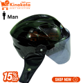 Open Face SMS Cap Helmet for Men – Half Face Pelion Helmet with Leather Wind Cover, ABS Shell,  Visor Glass  – Dame-Dude Open Face Bike Helmet for Motorcycle, Cycle, Scooter – Blue/Red/Green/Black/Grey/Pink. 