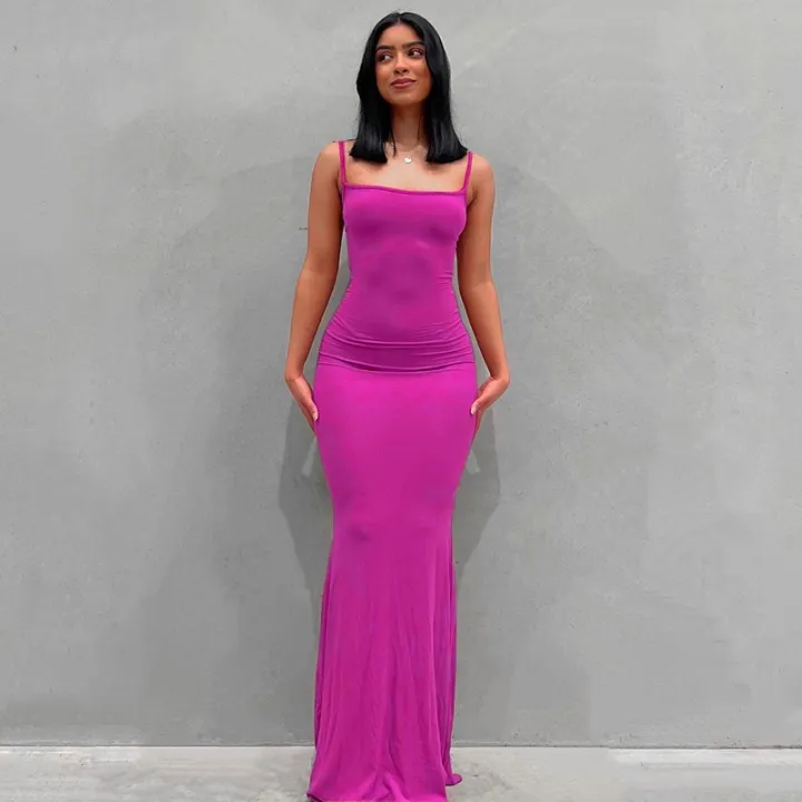2023%20New%20Summer%20Spaghetti%20Strap%20Black%20Skims%20Long%20Dress%20Women%20Sleeveless%20Solid%20Skinny%20Bodycon%20Trumpet%20Maxi%20Dresses%20Vestidos%20-%20Image%204