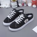 2023Spring and Summer New Canvas Shoes Female Students Half Slippers Slip-on Lofter Versatile Breathable Casual White Shoes Fashion.
