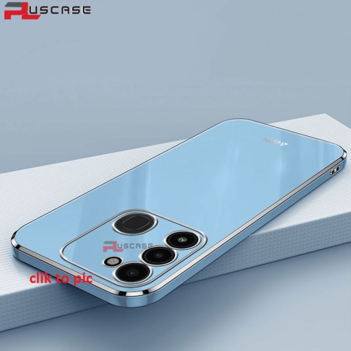 For Tecno Spark 8C Luxury 6D Plating Soft Casing Silicone Square Frame Phone Case Back Cover - Phone - Camera