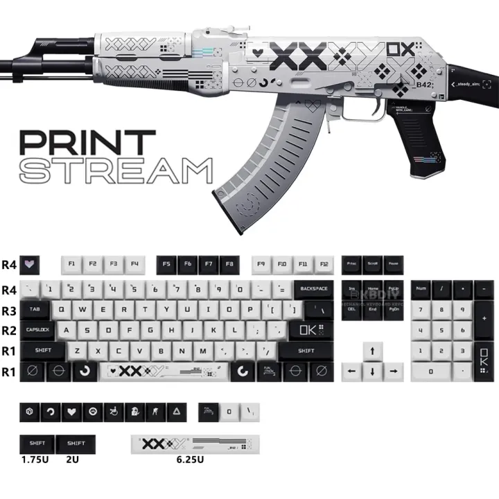 KBDiy 118 Keys/Set Print Stream PBT Keycaps XDA Profile MX Switch DYE-SUB cs go Keycap for DIY Mechanical Gaming Keyboard Custom