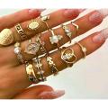Gold Unique Vintage Beautiful Ring Set, 15 Piece Ring Jewellery Set, Girls Rings, Cute Rings, Gold Rings, Stunning 15 piece Gold Ring Set.