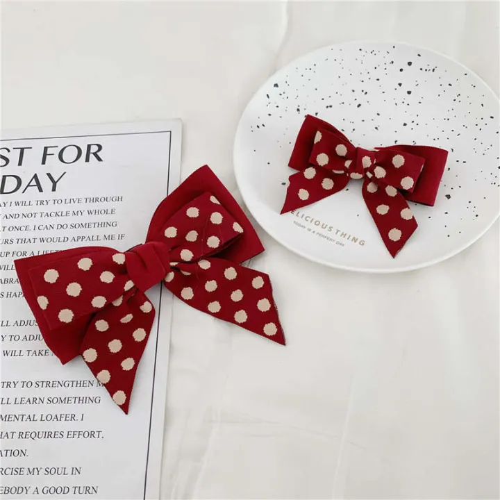Simple%20polka%20dot%20checkered%20bow%20spring%20clip%20sweet%20versatile%20New%20Year%20red%20accessory%20Japanese%20and%20Korean%20hair%20clip%20at%20back%20of%20the%20head%20-%20Image%204