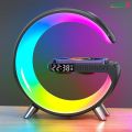 G63 4 In 1 Bluetooth Speaker 10W Multifunctional Wireless Charger LED Atmosphere RGB Night Light Alarm Clock Desk Lamp Bluetooth Speaker Wireless Charging Modern Speaker.