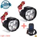 2 LED Light + 1 switch, Motorcycle Headlight White Super Bright 9 led Spot Light Fogg Light Spotlight - BLACK (1pair). 