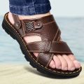 New arrivel noble Men's Sandals Non-slip Genuine Leather Sandals Soft Slippers Flat For Mens Casual Shoes Sandalias MSA516. 