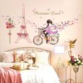 Romantic Paris Wall Sticker For Kids Rooms Eiffel Tower Flower Butterfly Fairy Girl Riding Wall Art Decal Home Decor Mural. 