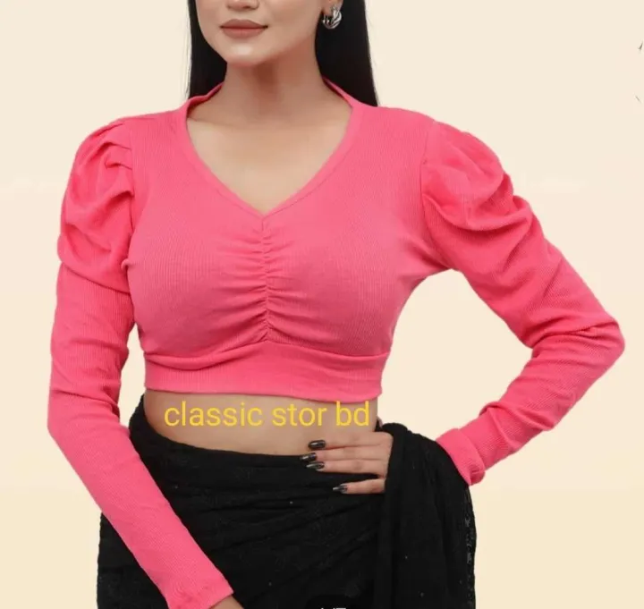 Crop%20Top%20Blouse%20For%20Women%20All%20Season%20Cotton%20Spandex%20Fabric%20Long%20Sleeve%20Casual%20Style%20Multiple%20Color%20-%20Image%202