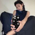 Cool Stars Gloss Black Stylish Phone Case For iPhone 15 14 13 Pro Max 11 12 Mini XR Max X 7 8 Plus SE Y2K Shockproof Soft Cover.