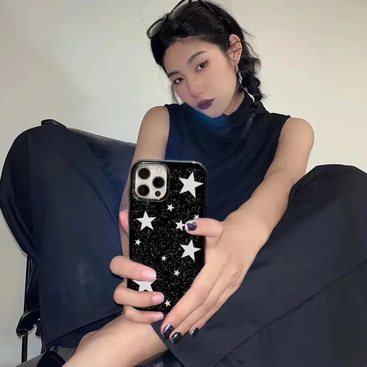 Cool%20Stars%20Gloss%20Black%20Stylish%20Phone%20Case%20For%20iPhone%2015%2014%2013%20Pro%20Max%2011%2012%20Mini%20XR%20Max%20X%207%208%20Plus%20SE%20Y2K%20Shockproof%20Soft%20Cover%20-%20Image%204