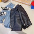 New 2023 Boys' PU Leather Toddler Jacket Baby Boy Spring Autumn Infant Kids Girls Motorcycle Coat Korean Style Black Outerwear.