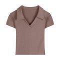 Hot Girl Slim Fit V Collar Short Sleeve Knitted T T-shirt Women's Summer Design Short Navel Show Thin Black Bottoming Shirt Fashion. 