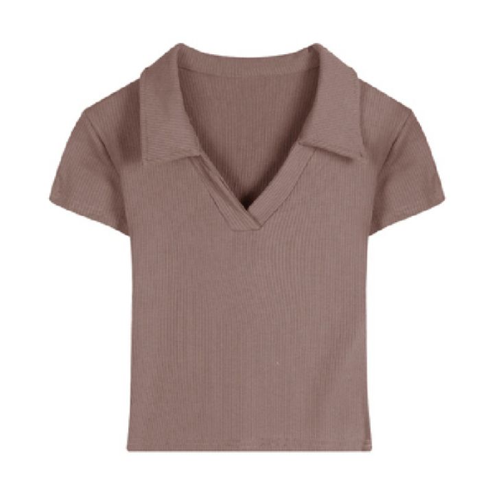 Hot%20Girl%20Slim%20Fit%20V%20Collar%20Short%20Sleeve%20Knitted%20T%20T-shirt%20Women's%20Summer%20Design%20Short%20Navel%20Show%20Thin%20Black%20Bottoming%20Shirt%20Fashion%20-%20Image%206