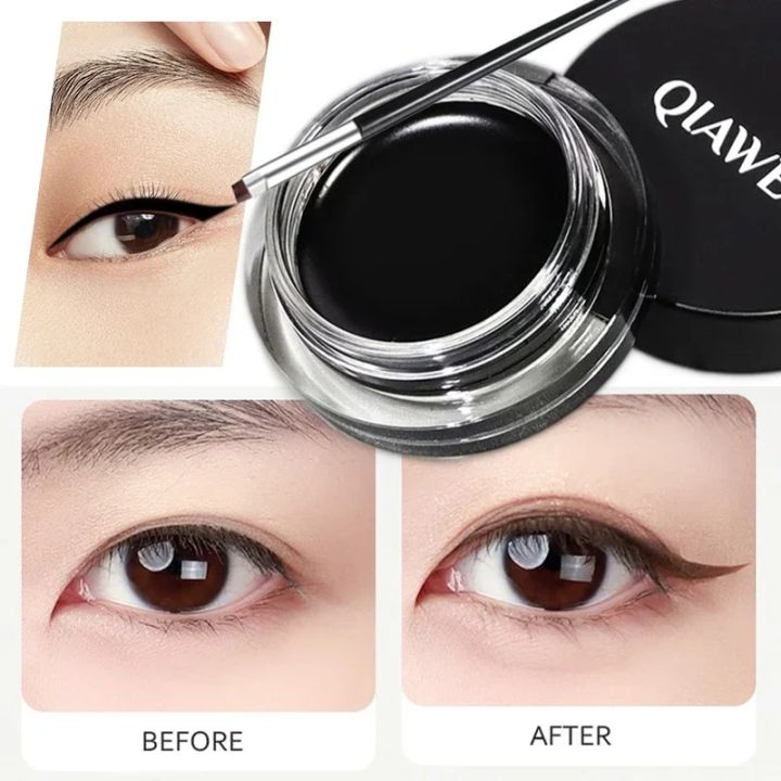 Black Brown Eyeliner Cream Waterproof Beauty Cosmetics Long Lasting Eyeliner Gel Eyeshadow Makeup Tools with Brush Set Eye Liner Vnce Lncei
