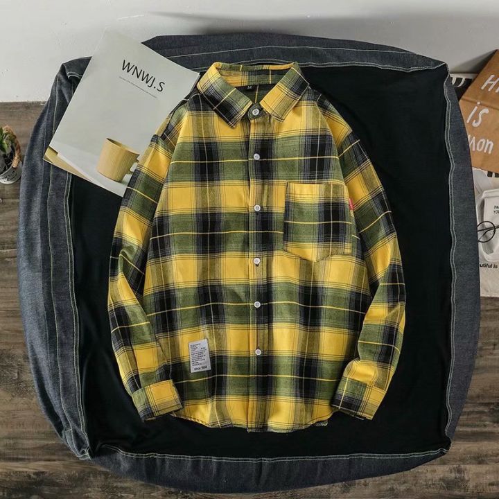 Autumn%20Hong%20Kong%20style%20ins%20plaid%20shirt%20tide%20men's%20long%20sleeve%20Korean%20version%20trend%20handsome%20top%20casual%20couple%20shirt%20jacket%20-%20Image%204