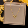 Stainless Steel 18K Gold Plated Ribbon Bow Necklace Bowknot Choker Necklace Bracelet Gifts for Women Girls Fashion Jewelry. 