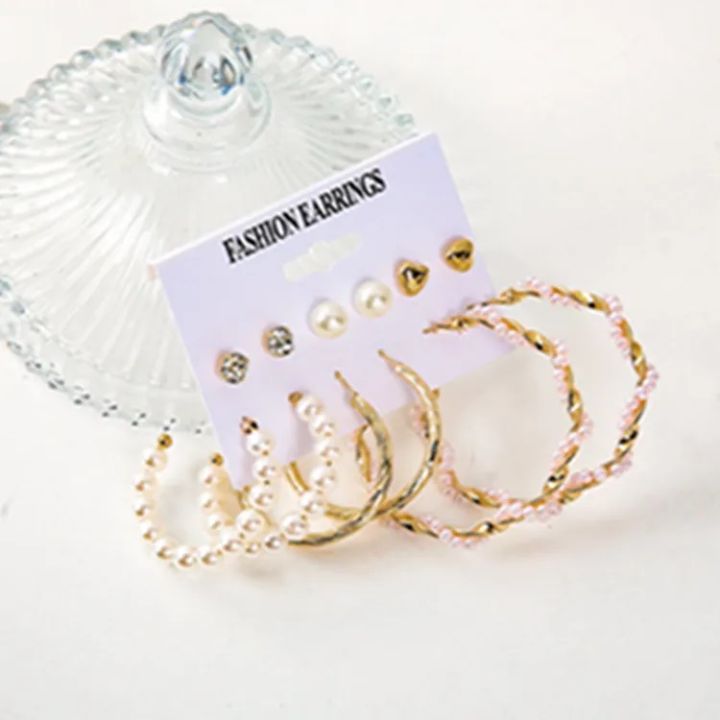 New%20Fashionable%20Trendy%206%20Pairs%20=%2012%20Pcs%20Pearl%20Stud%20Earrings%20for%20Girls%20Simple%20Stylish%20-%20Big%20Hoop%20Earrings%20Set%20for%20Women%20Top%20-%20Kaner%20Dul%20for%20Girls%20Jewelery%20-%20Image%205