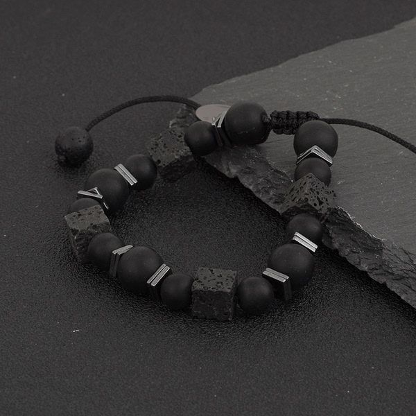 Lava Stone Bracelets for Men Matte Black Beaded Bracelet With Adjustable Designs For Boys