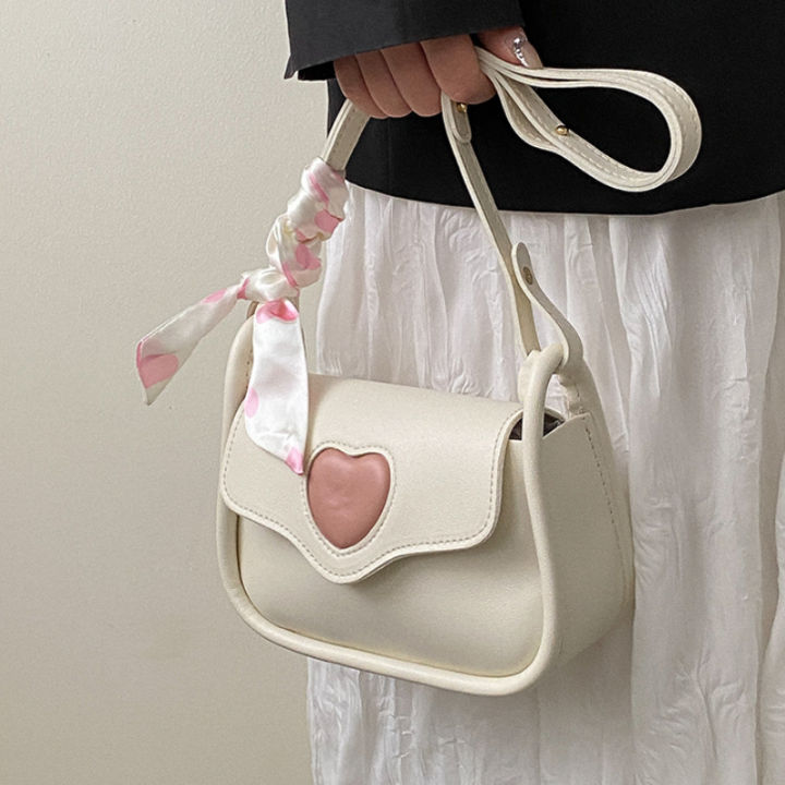 Cute Love Heart Women's Small Square Shoulder Bags Fashion Female Messenger Bag Simple Ladies Crossbody Purse Handbag with Scarf