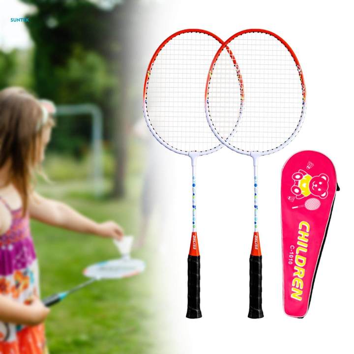 2Pcs Sports Badminton Racket Double Racquets with Carry Case Parentchild Interactive Toys Badminton Accessory for Kids for Game Lawn Outdoor