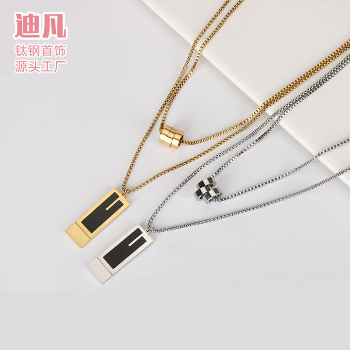 New Silver Golden Chains Fashion Design Jewelry Sweater Chain Stainless  Steel Double Long Layered Pendant Necklace