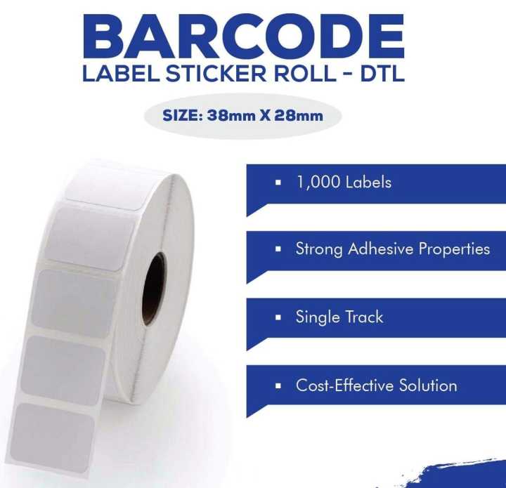 Pemimum Adhesive Blank Barcode Label Sticker 38mm x 25mm (1.5x1 Inch) 2 Rolls, 500 Labels Per Roll for Garments, Courier, Grocery, Super Shop, Food & Pharmaceuticals.