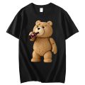 Men's Print Cute Teddy Bear Drinking Poster T-Shirt Summer Short Sleeve Top Cotton T-Shirt Cool T-Shirt Top Streetwear Loser Lione. 