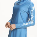Slim Modest Muslim Swim Wear Burkini for Women Full Cover Solid Color White Flowers on One Sleeve Islamic Swimsuit with Hijab. 