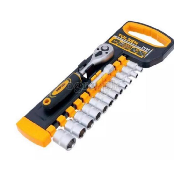 TOLSEN 14 Pcs 1/4 Ratchet Handle with Socket Set Industrial Series 15150 -Yellow