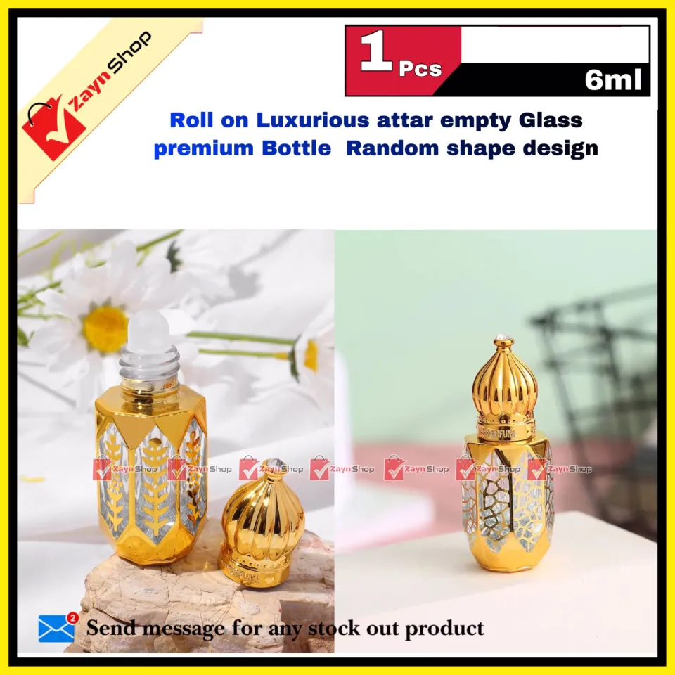 Roll on Luxurious attar Empty refillable Glass premium bottle 6ml Golden  Color Random shape design pcs