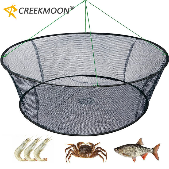 Portable Folded Fishing Net, Crab Drop Fish Network with Rope, Hand Casting Cage Mesh Trap for Minnows,Lobster,Crawfish, Shrimp