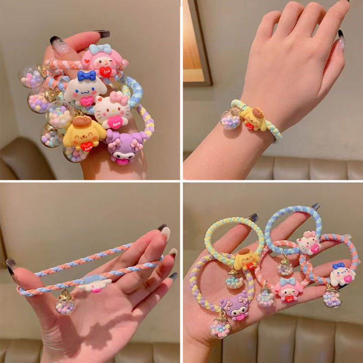 Korean Cartoon Bracelet Sanrio Hair Ring Simple Fashion Women's Elastic Hair Rope Versatile Color Ponytail Rubber Band