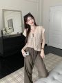Three-Piece Women's Clothing Summer2023New Crocheted Hollow-out Knitted Vest Outer Wear Bandage Dress Vest Casual Wide-Leg Pants. 