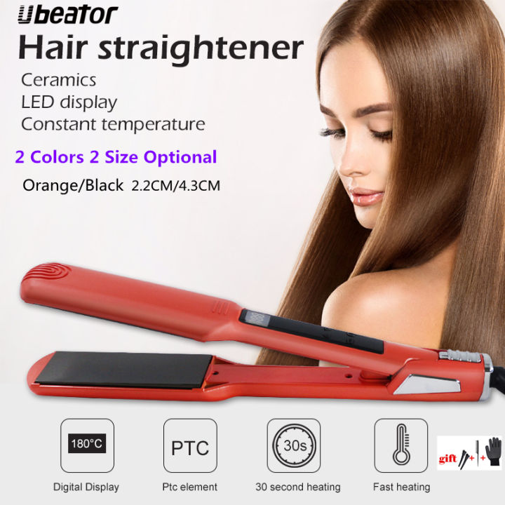 Ubeator -2.2CM/4.3CM Panel LED Display Hair Straightener Flat Iron Hair Curler Wave Straightening Iron Salon Tool-537-Orange/Black