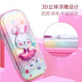 Quick Hair EVA Double-Layer Pencil Case Female Student Cartoon Pencil Case Offset Printing Three-Layer Simple PVC Laser Pencil Case. 