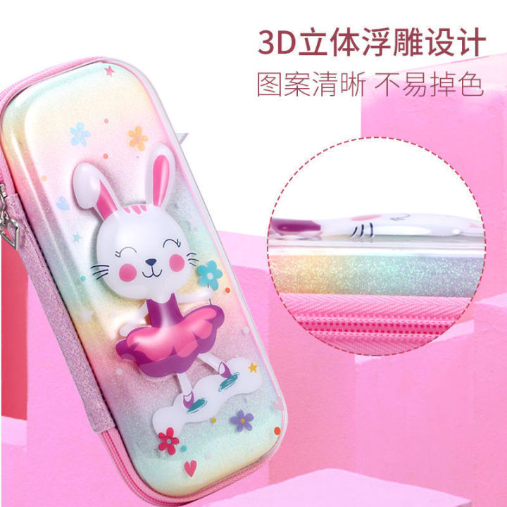 Quick Hair EVA Double-Layer Pencil Case Female Student Cartoon Pencil Case Offset Printing Three-Layer Simple PVC Laser Pencil Case
