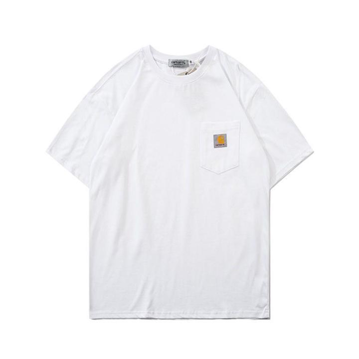 Kahart Classic Embroidery Small Icon Pocket Men and Women Students Loose Pure Cotton CoupleTT-shirt