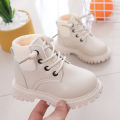 Children's martin boots with cotton and thick children's leather waterproof and lightweight boys' cotton shoes and fleece warm leather boots.