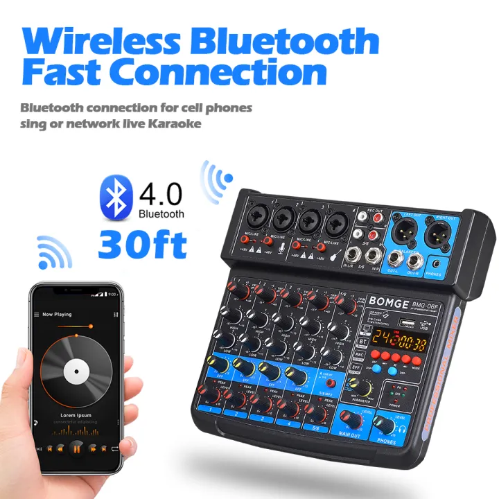 BOMGE%206%20Channel%20mini%20DJ%20Audio%20Sound%20Mixer%20Interface%20with%20MP3%E3%80%81%20USB,%20Bluetooth%20,%20Stereo%20Recording,%2048V%20Phantom%20Power,%2024%20DSP%20for%20karaoke,%20performance,%20church%20singing%20,%20%20streaming%20-%20Image%202