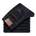 Men Jeans Straight Thin Elastic Mid Waist Breathable Denim Pants Solid Color Long Trousers Male pantalones hombre. 