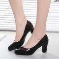 Work round Toe Professional High Heels Large Feet Lady Middle Shallow Mouth Soft Surface Heel Size Single New Spring and Autumn OL Chunky Heel ? Leather Shoes ˇ.