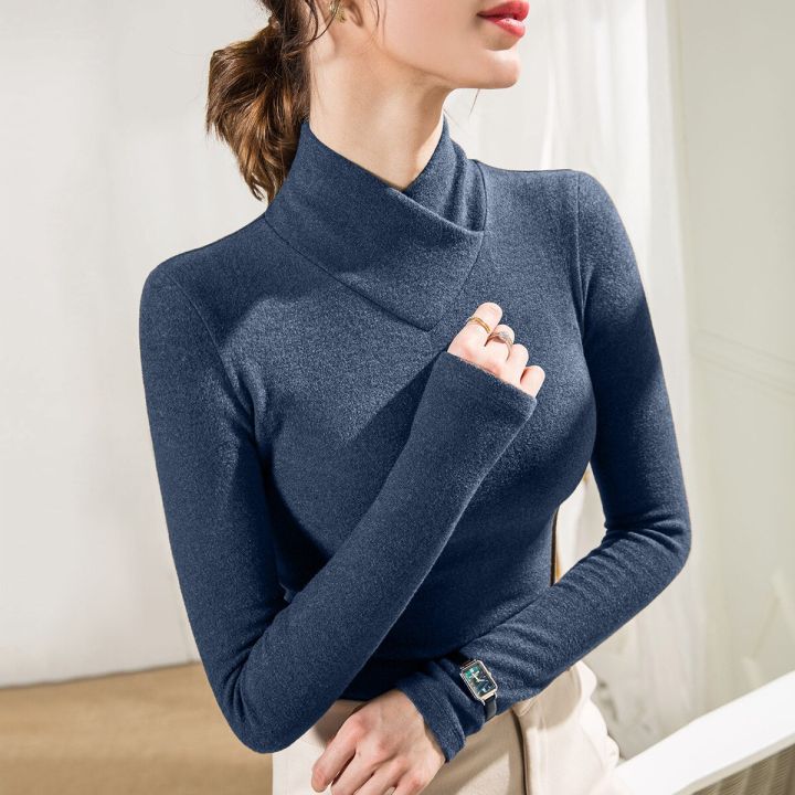 Women%20Turtleneck%20Long%20Sleeve%20Tops%20Women's%20Warmkeeping%20Solid%20Color%20Clothing%20Female%20Winter%20and%20Autumn%20Blauses%20-%20Image%204