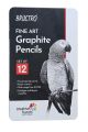 BRUSTRO Artists Fineart Graphite Pencil Set of 12 (10B-2H) with Elegant Tin Box.