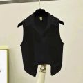 Solid Color Sleeveless Chiffon Crepe Shirt Summer Women Blouses Fashion White Yellow Button Up Shirts Office Ladies Basic Top.