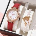 Gorgeous Women's Quartz Watch & Bracelet Set - Unique Diamond Starry Sky Dial Watches for Girls Luxury Stylish Wristwatch.