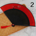 Red Hanfu Silk Face Fan Chinese Ancient Style Japanese Bamboo Folding Fan Hand Painted Plum Blossom Spun Silk Fan Retro Dance Fan.